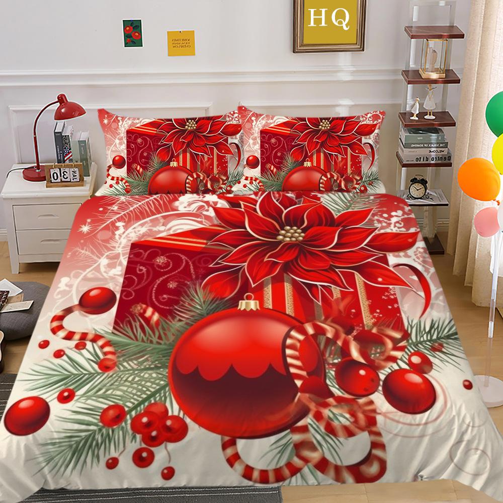 Christmas Digital Printing 3D Printing Polyester Pillowcase Quilt Cover Two Or Three-Piece Set