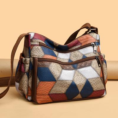 Women Messenger Bags PU Leather Shoulder Bag Handbag Female Crossbody Bag Vintage Plaid Pattern Bag