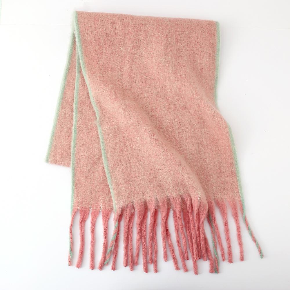 Solid color wicker edge beard mohair scarf women's winter thickened loop yarn warm student shawl