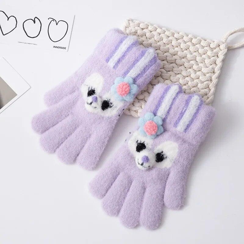 5-12 Years Winter Children Girl Knitted Warm Soft Cartoon Rabbit Full Finger Outdoor Lovely Girl Gloves