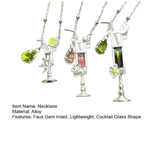 Women Necklace Cocktail Glass Shape Charm Necklace with Olivine Inlay Adjustable Length Weddings Parties