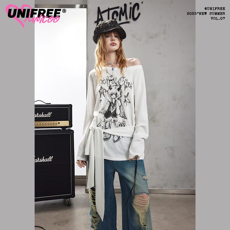 unifree Футболка с длинным рукавом и принтом граффити, с открытыми плечами M