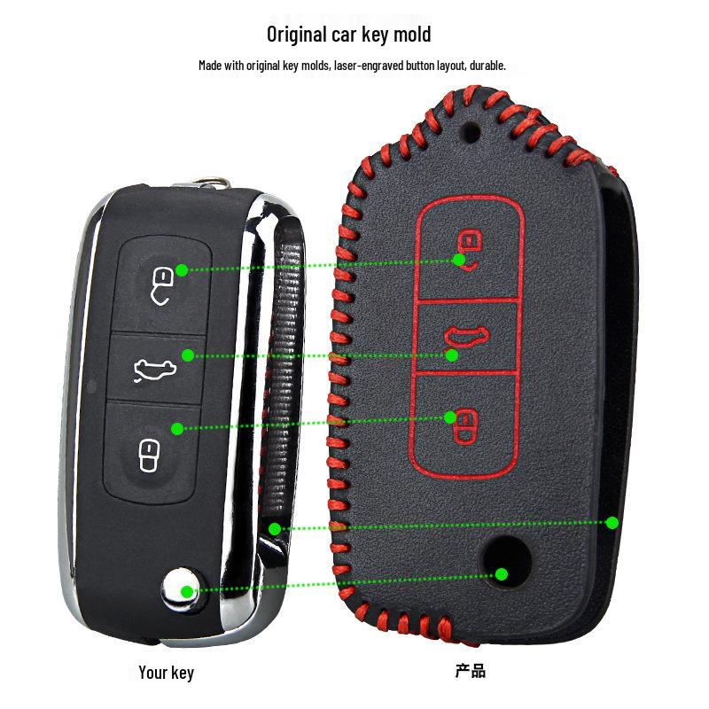 Volkswagen Leather Hand-stitched Key Case Remote Cover Key Protector