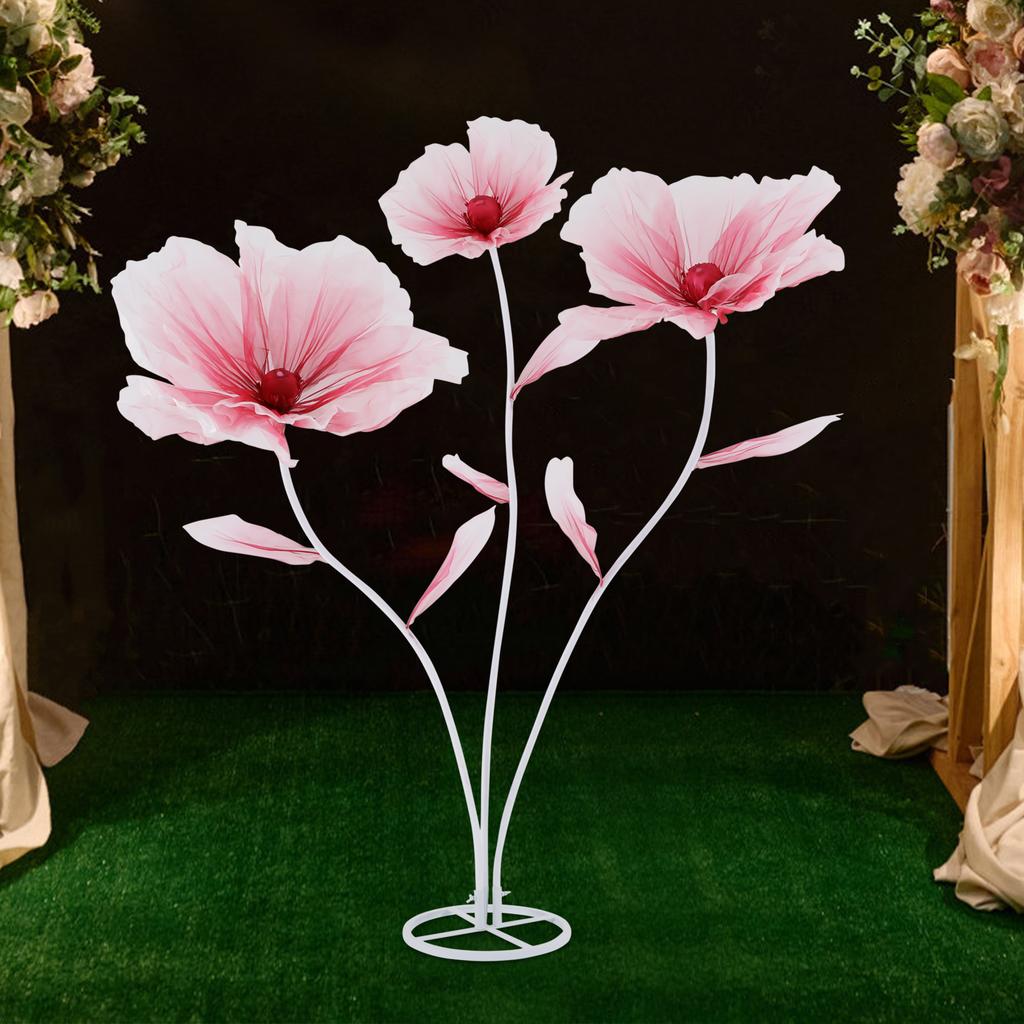 170cm Tall Artificial Peony Flowers for Wedding Decor, 3-Headed Branch w/ Gradient Red Color, Lifelike Fake Flowers for Ceremony