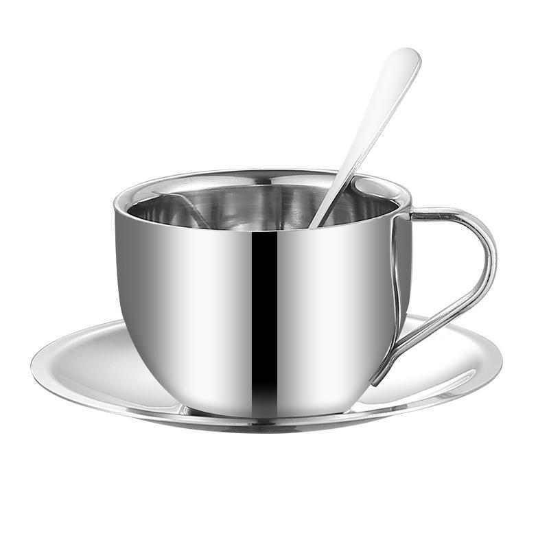 304 Stainless Steel Double-Layer Insulated European Coffee Cup Set - 3-Piece