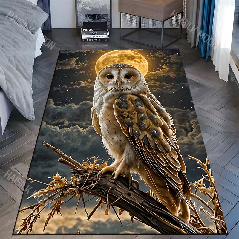 

1PC Owl under the moonlight Print Carpet for Living Room Bedroom Sofa Home Decor Rus Non-slip Floor Mat Luxury Gift 40x60cm