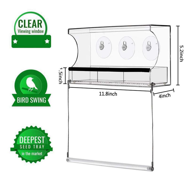 Comedero para pájaros Good-Window, resistente a la intemperie, con ventosa para exteriores, bandeja de 3 secciones y cubierta de techo.