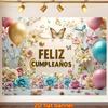 2D HD Spanish Birthday Backdrop, Pastel Flowers and Balloons Photo Background Cloth