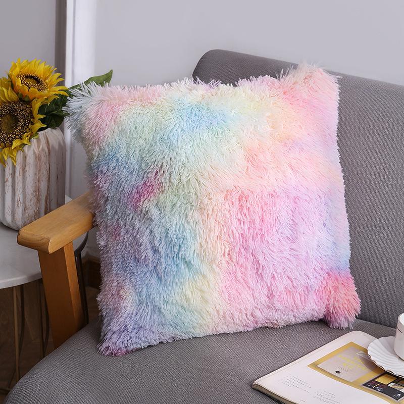 Rainbow Plush Pillowcase Pink Blue Throw Pillow Case Bed Sofa Boys Girl Kid Space Aesthetics Bedroom Space Pillow Covers Decorative 40x40