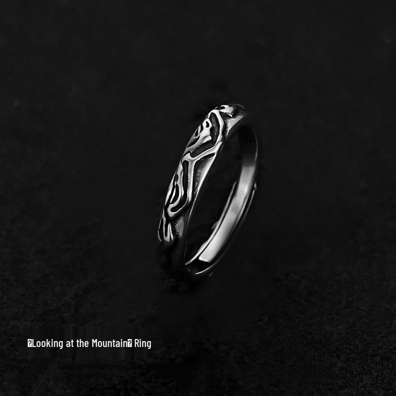 Men's Stackable Vintage Distressed Open Finger Smile Ring Anti-Thai Silver.