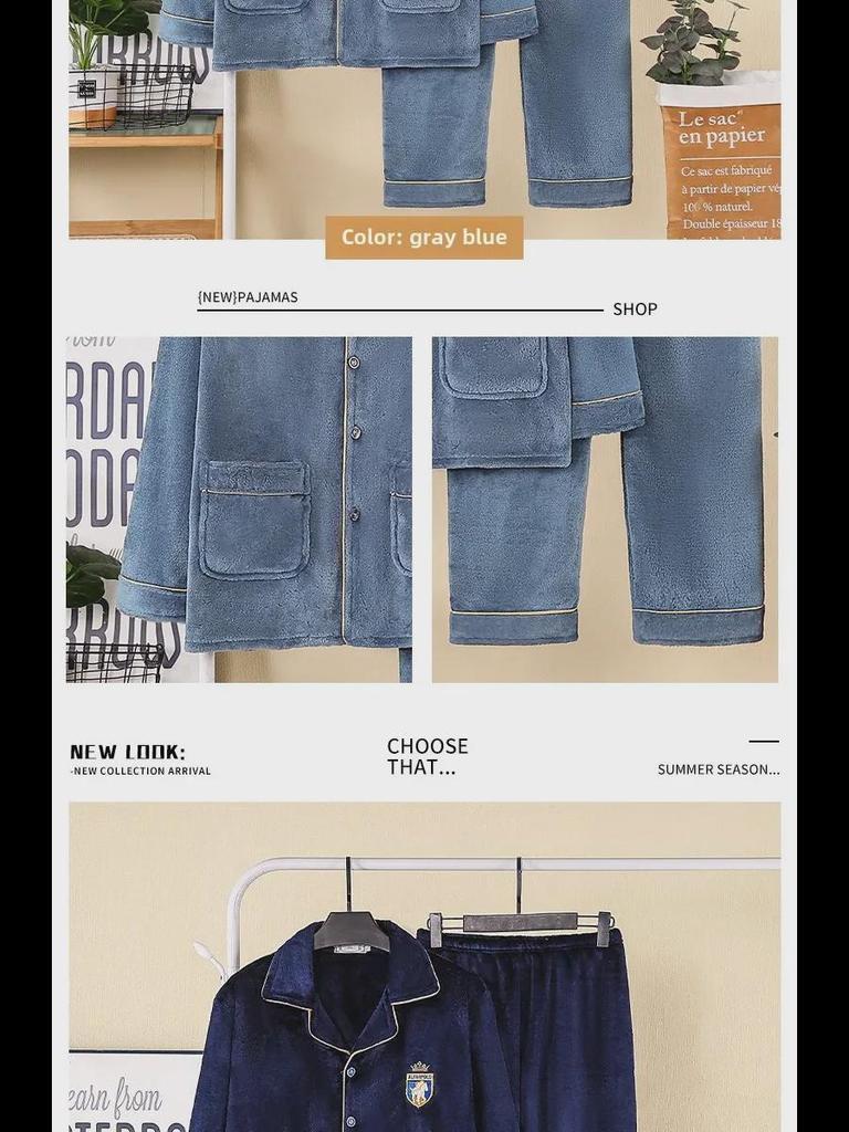 Flanell-Pyjama-Set für Herren: Langärmliger Revers-Cardigan und Hose, Übergröße, Herbst/Winter.