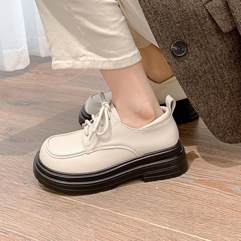 Whole cowhide~ platform loafers women's 2025 new autumn British style leather thick heel muffin white small leather shoes