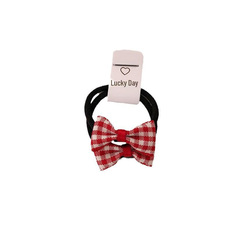 Red Plaid Bow Hair Clip & Tie Set - Gentle on Hair, Cute Jewelry