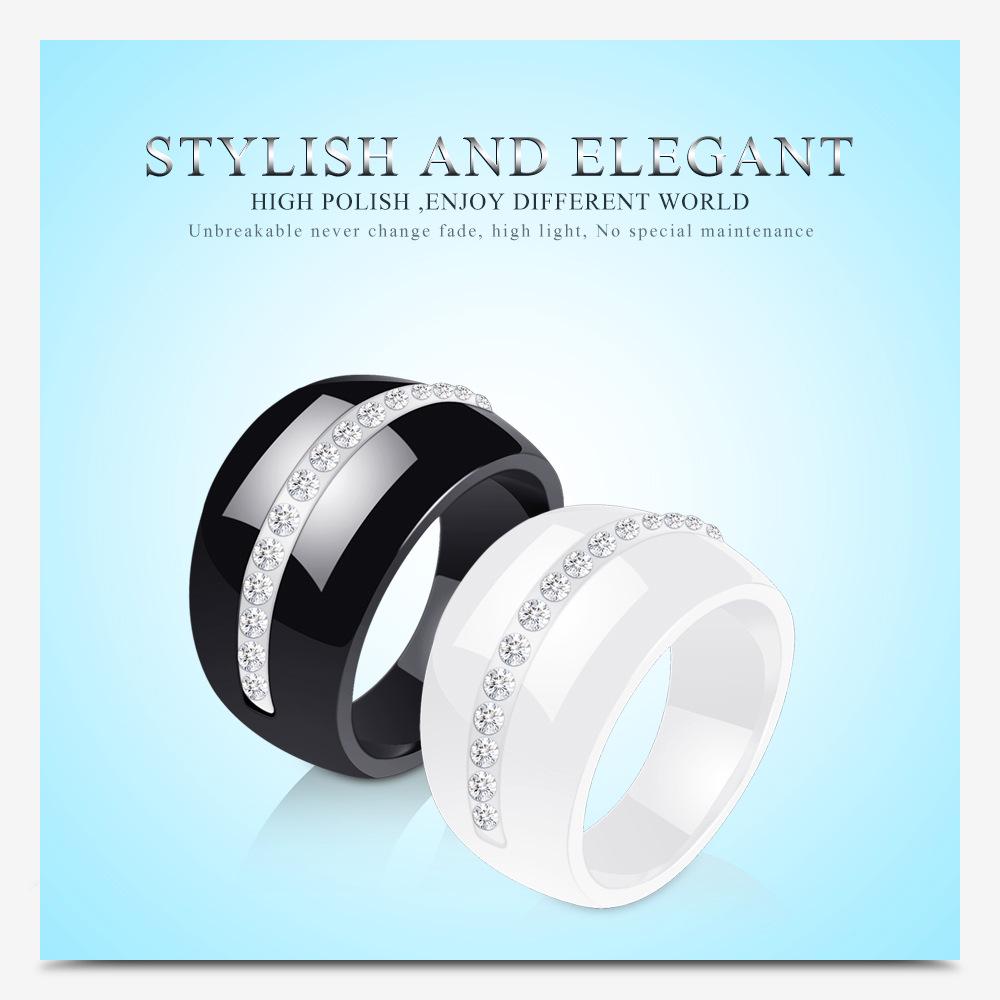 European & American 14MM Large Black & White Diamond-Set Ceramic Couple Rings - Elegant & Fashionable.