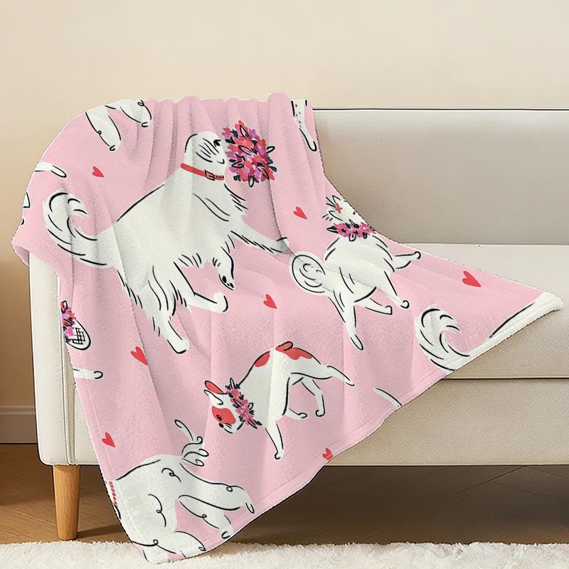 Thick Warm Flannel Fleece Blanket, Cute Dog Print, Soft & Cozy, Perfect for Home Couch Naps, Halloween Christmas Decor, Guest Room Spare Use