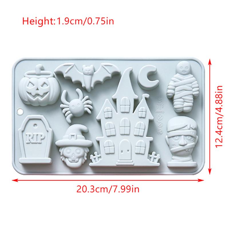 Halloween Silicone Mold Ghosts Pumpkins Bats Haunted Houses Tombstones Designs Baking Mold Chocolate Cakes Soaps Cookies Mold
