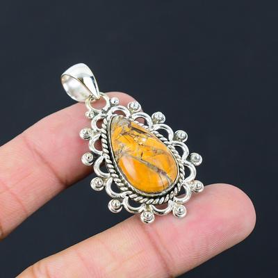 Sterling Silver Natural Brecciated Mookaite Engagement Art Deco Handmade Pendant