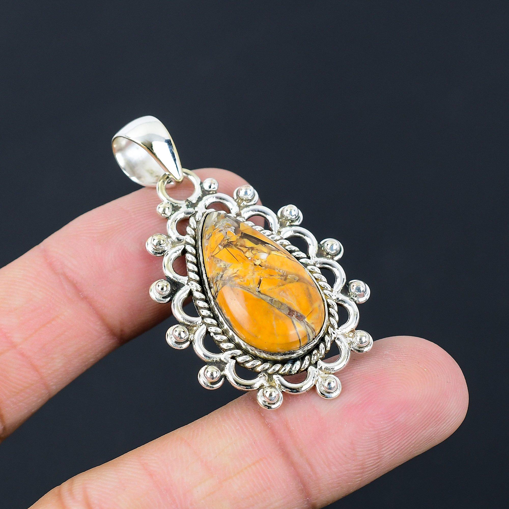 Sterling Silver Natural Brecciated Mookaite Engagement Art Deco Handmade Pendant