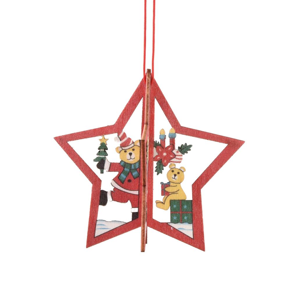 Christmas Wooden Pendants For Xmas Tree Glass Decorations Snowflakes Bell Pendant 3D Red bells/stars/christmas Ornaments In Mini