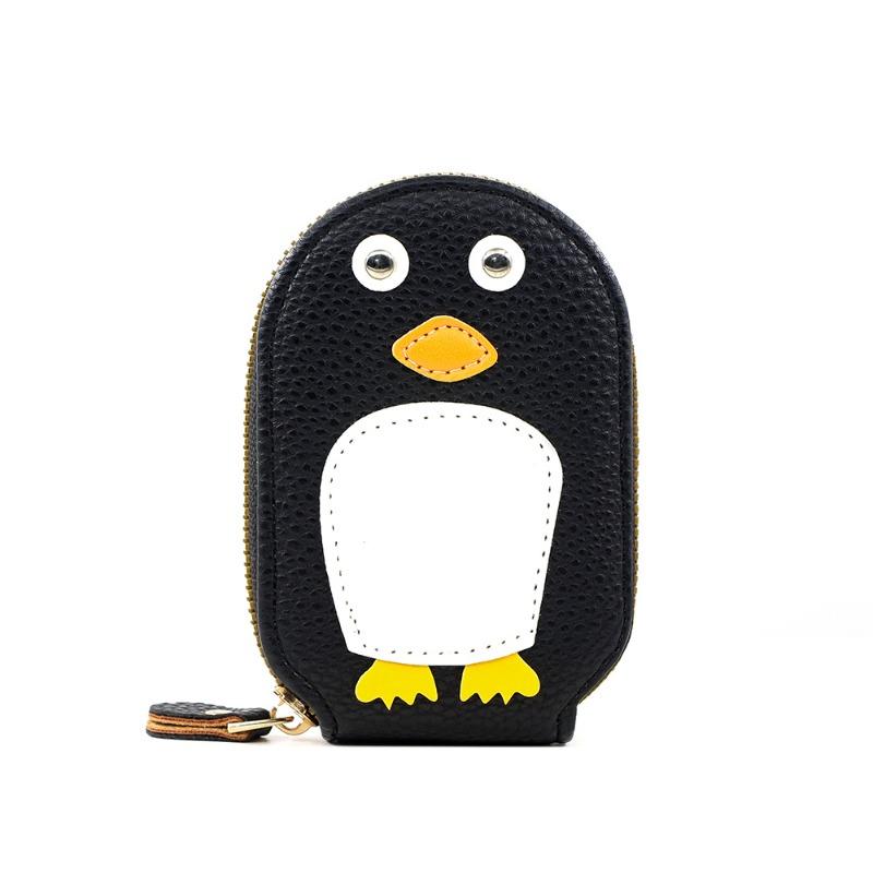 Cute Penguin RFID Card Holder Wallet for Women, Zipper Credit Card Organizer, PU Leather Mini Coin Purse, Accordion Card Case with Keychain