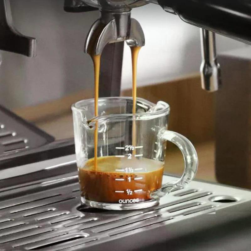 1Pcs 70/75ml Espresso Shot Glass Double Spout Glass Measuring Cup Heat-Resistant Handle Clear Scale Wine Milk Coffee Measure Jug