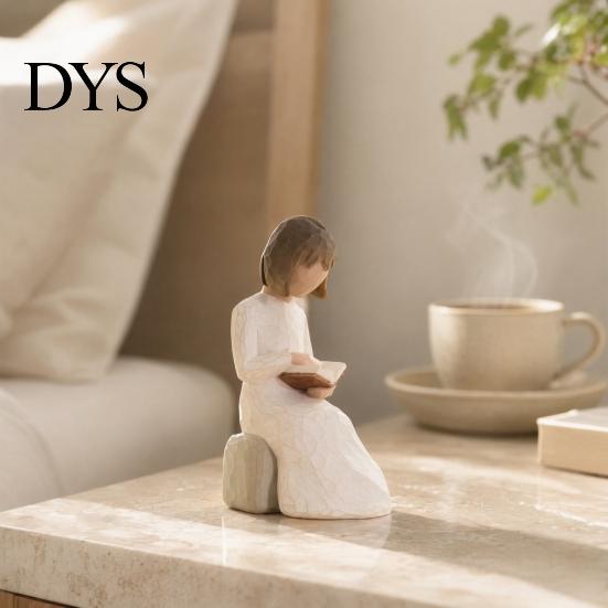 Unique Literary Statue Angel Reading Book Statue, Resin Desk Decor for Lovers, Scratch-resistant Desktop Young Girl Figurine Bookshelf, Healing