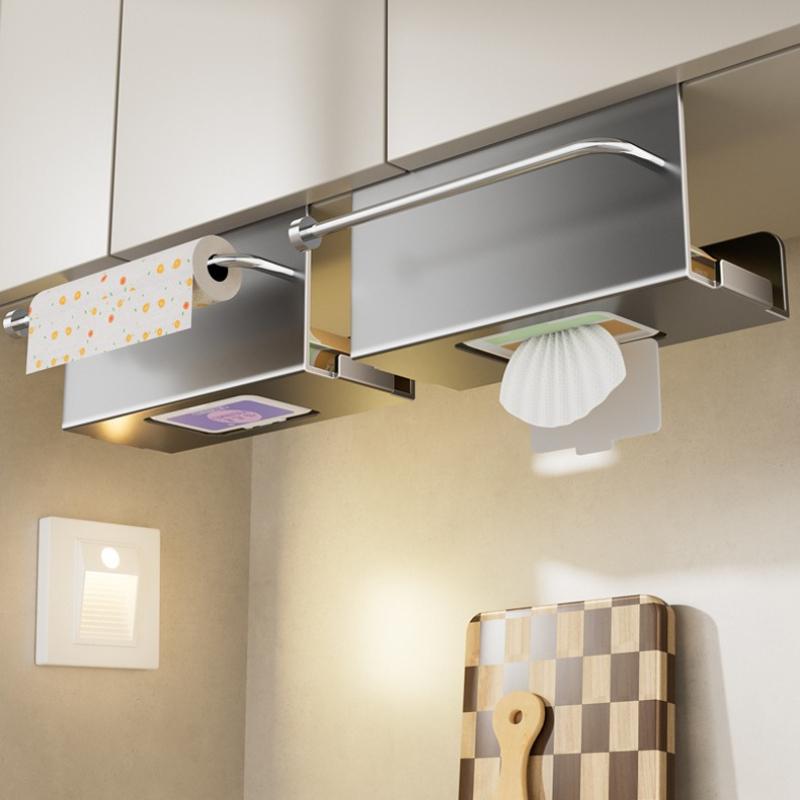 Wall Mounted Tissue Box With Storage Shelf Kitchen Roll Dispenser For Cling Film Towels and Seasoning Jars Space Saving