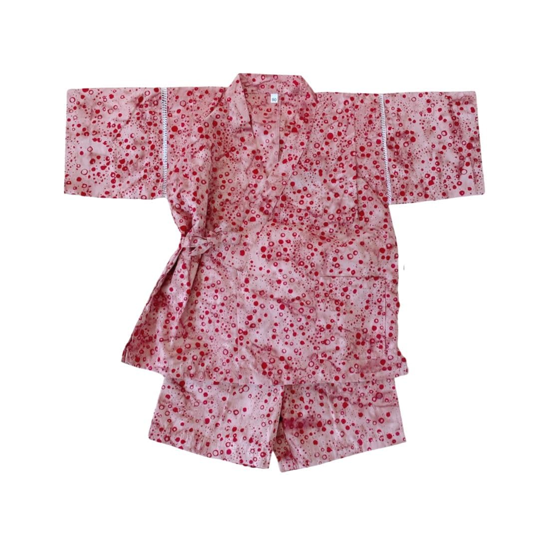 Jinbei Red Polka Dot Girls Boys Unisex Unique Cotton Fabric Jinbei Red Polka Dot Pink [ROSELLA] (with ribbon) Children s 100% (100)