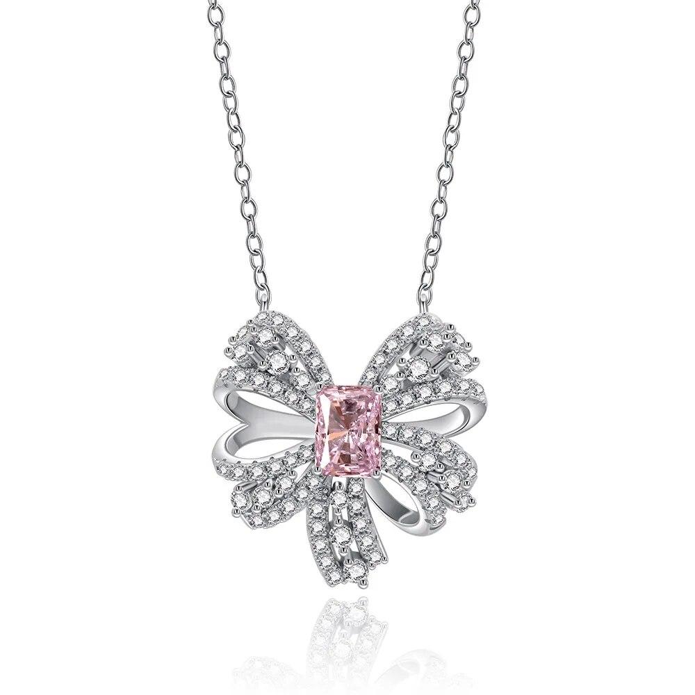 Nový 100% 925 Sterling Silver 1,5karátový diamantový náhrdelník s vysokým obsahem uhlíku Přívěsek s mašlí pro ženy Šumivé svatební šperky dárky