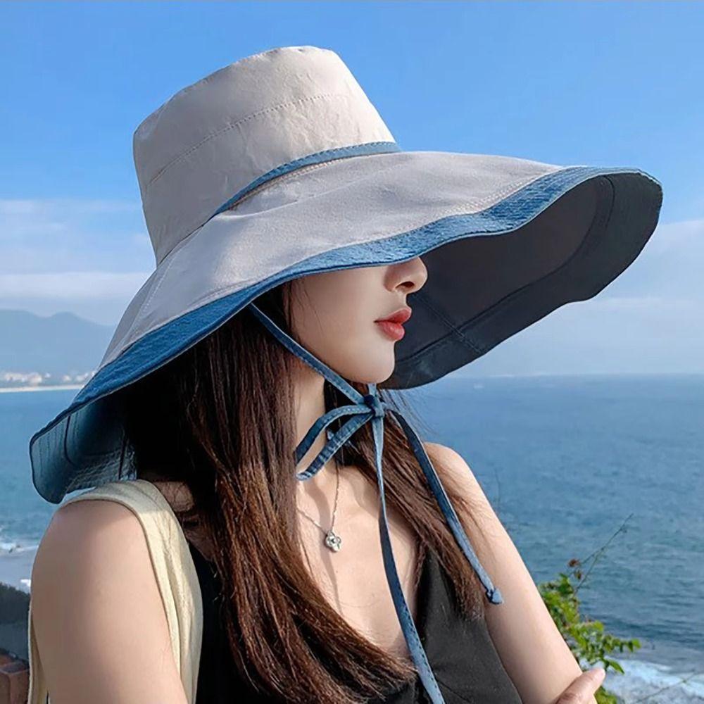 Casual Double-Sided Women Fisherman Hat Foldable Adjustable Wide Brim Sun Hat Anti-Ultraviolet Outdoor Sun Protection Hat Summer