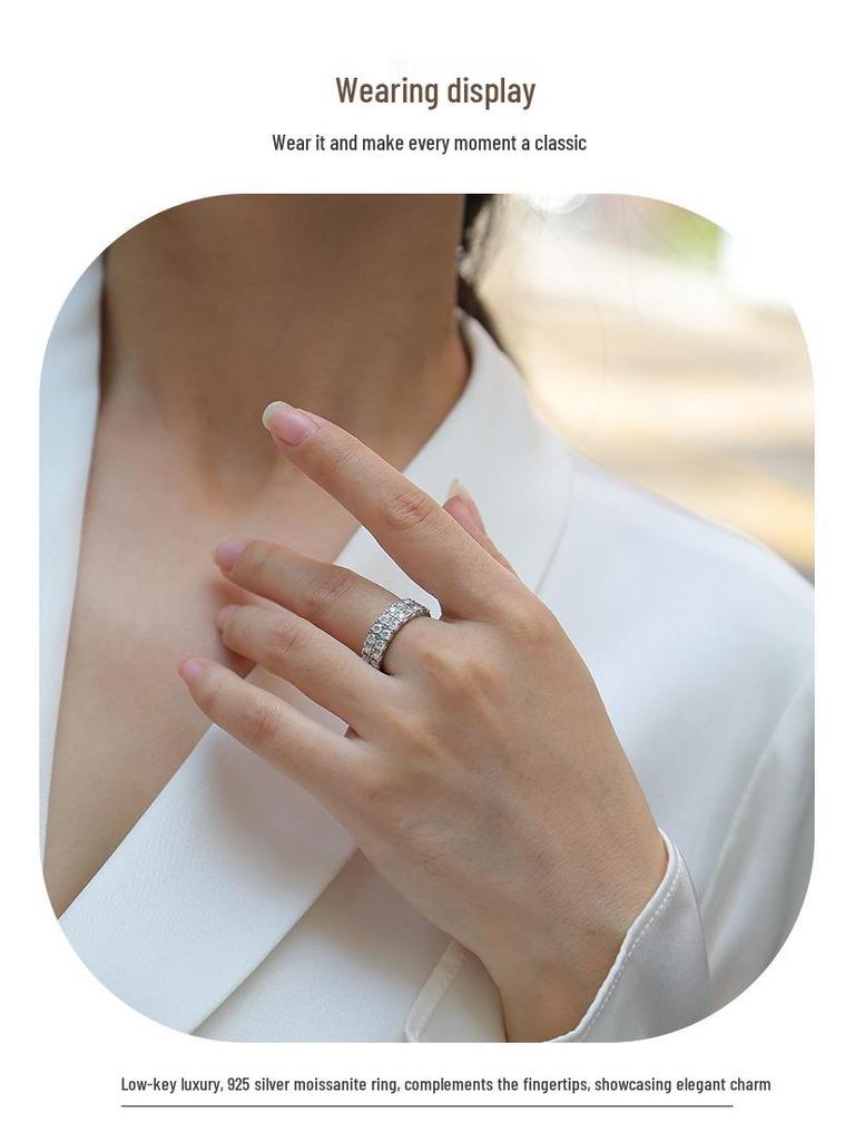 Moissanite S925 Sterling Silver Light Luxury Women's Multi-layer Ring with Niche Design (Non-fading)