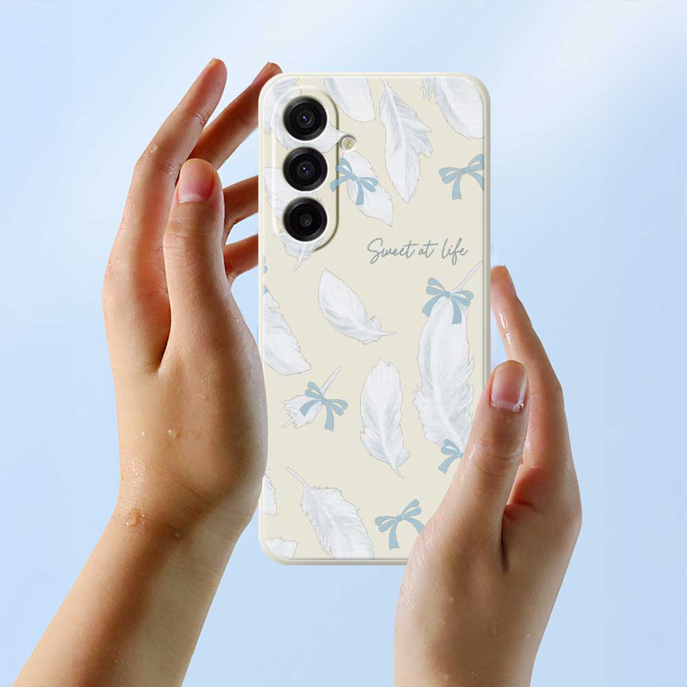 For Samsung Galaxy A17 5G Case White Feathers Pattern Printing Straight Edge TPU Phone Back Cover