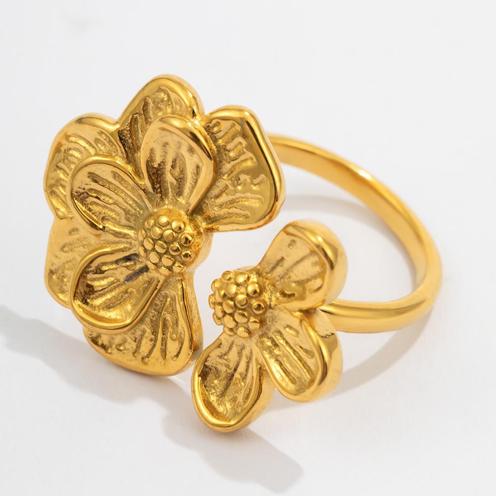 Stainless Steel Geometric Flower Leaves Rings for Women Men Classic Waterproof No Fade Splicing Opening Ring Jewelry Accessories