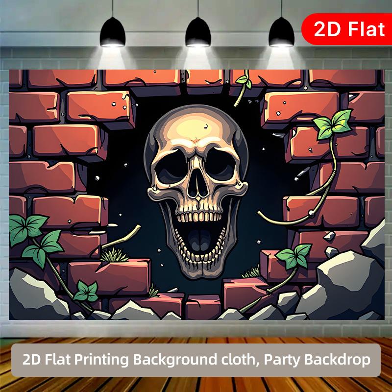 2D Plane Skeleton Hole Through Brick Wall Indoor and Outdoor Party Banner Suitable for PROM Party Room Decoration Polyester
