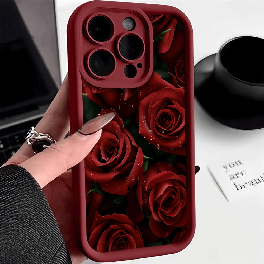 Romantic Red Rose Phone Case For iPhone 17 16 15 14 13 12 11 Pro Max For iPhone 16 15 14 7 8 Plus XS XR X Silicone Bumper Cover