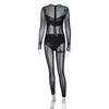 See-through Long Sleeve Mesh Rompers Sexy Perspective Long sleeve Mesh One-Piece Trousers