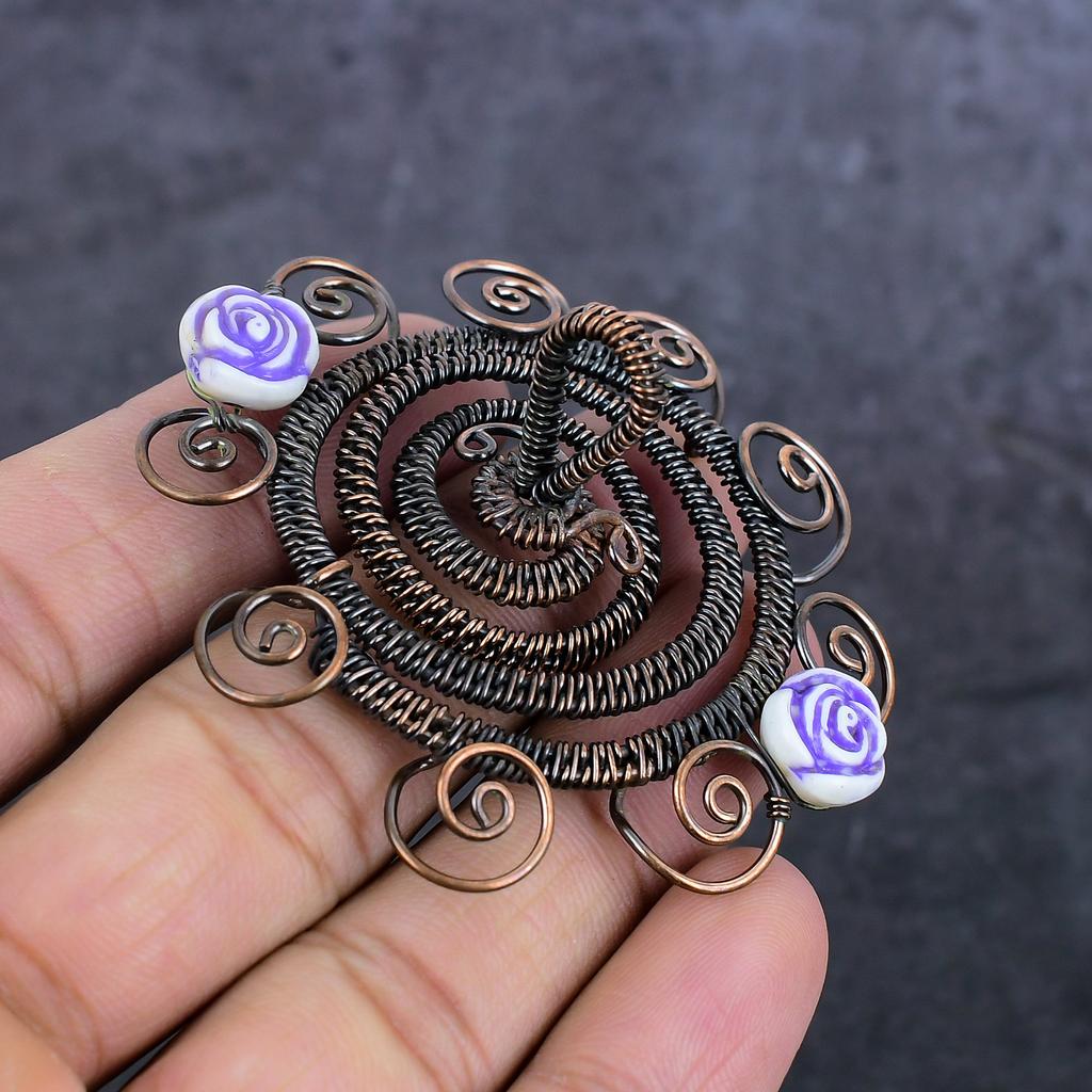 Lila Blüte Handgemacht Kupferdraht Wicklung Schmuck Anhänger 1,77" Z5p62