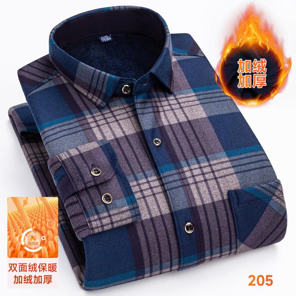 Men Thick Warm Plaid Shirt Winter Thermal Fleece Lined Long Sleeve Button Down Casual Flannel Top Business Checkered Style