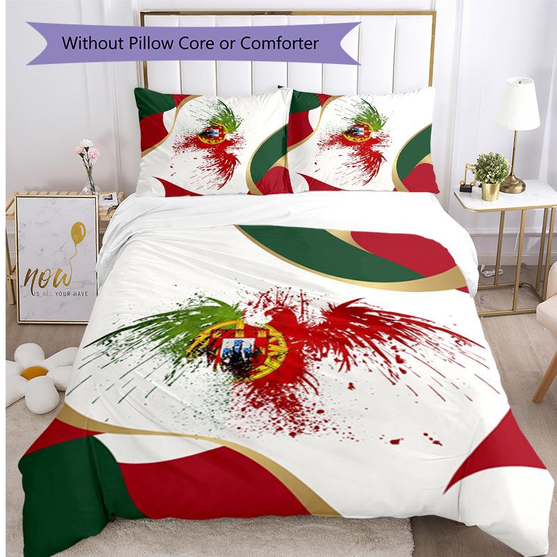 Set Biancheria da Letto Stampata Calcio Portogallo 3 Pezzi Set Copriletto Traspirante Accogliente come Regalo per la Casa Nuova o per le Feste