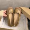 Fashion Women's Soft Leather Ballet Flats Foldable Soft Sole Short Square Toe Granny Shoes Retro Versatile Trendy Shoes for Women