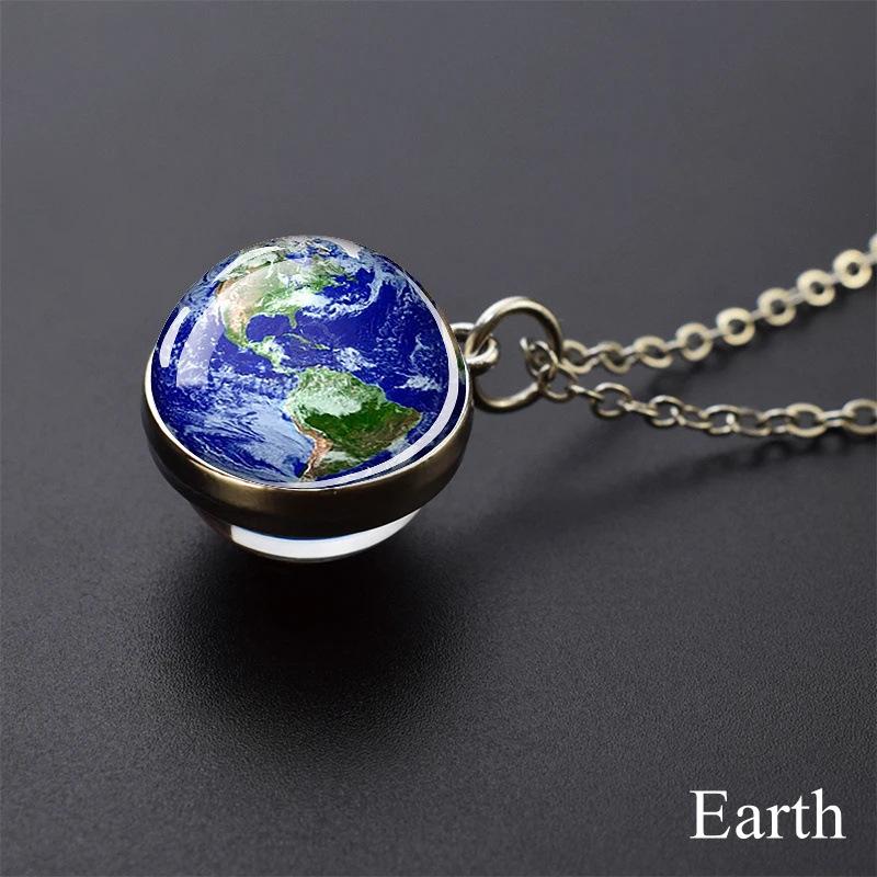 Galaxy Necklace: Solar System Planets & Moon Spherical Crystal Pendant