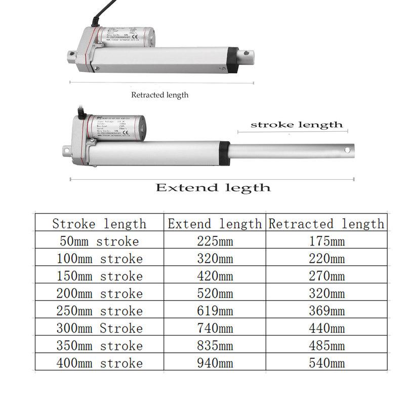 1000N DC 12V Linear Actuator Push 100kg 1000N 50mm 100mm 150mm 200mm 250mm 300mm 350mm Stroke Linear Drive Electric Motor 14mm/s