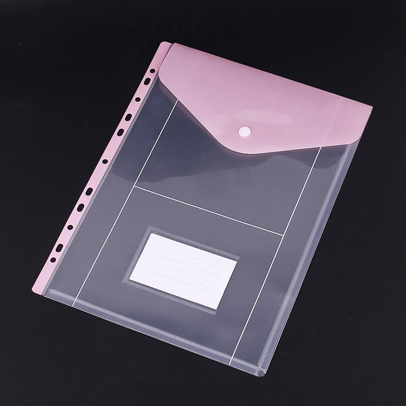 Прозрачный карман-папка формата А4 с 11 отверстиями и застежкой-кнопкой для хранения документов A4/240x320mm