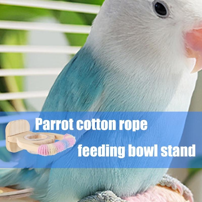 Natural Wood Parrot Stand Multifunctional Feeding Accessory Includes Feeding Bowl For Conures Lovebirds Finches
