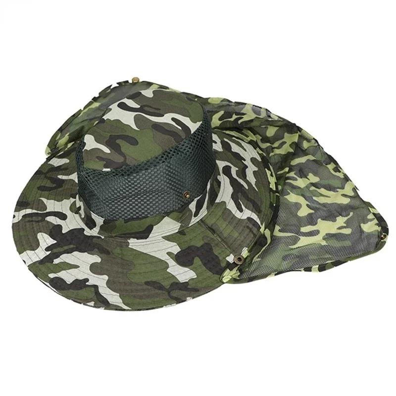 Outdoor Fishing Hat Wide Brim Man Breathable Mesh Fishing Cap Beach Hats Camouflage Sun Uv Protection Shade Hat Gardering Hat