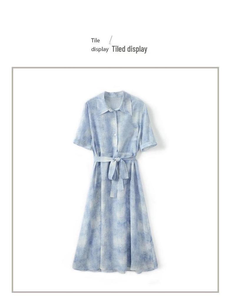 Luxury Tie-Dye Blue Mulberry Silk Dress - Women's Summer 2025 Collection