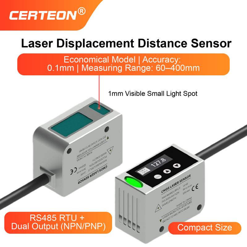 LR400 Laser Displacement Sensor 485 + NPN/PNP ‑ 0.1mm Accuracy Non‑Contact Laser Distance Sensor 40‑1000mm Range for Industry