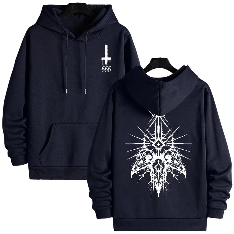 2025 New Autumn Winter Male Fashion Casual Hoodie with 666 Cross Man Streetwear Hooded Sweatshirt Gothic Demonic Theme Print Top