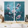 Set Of 2 Art Deco Cherry Blossom Printed Curtains Semi Transparent Polyester Drapes Design Curtain With Rod Pocket Machine Washable
