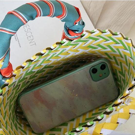 Handgewebte Gemüsekorbtasche für Damen aus umweltfreundlichem Material, Strohtasche, bunte kleine Einkaufshandtasche für Damen